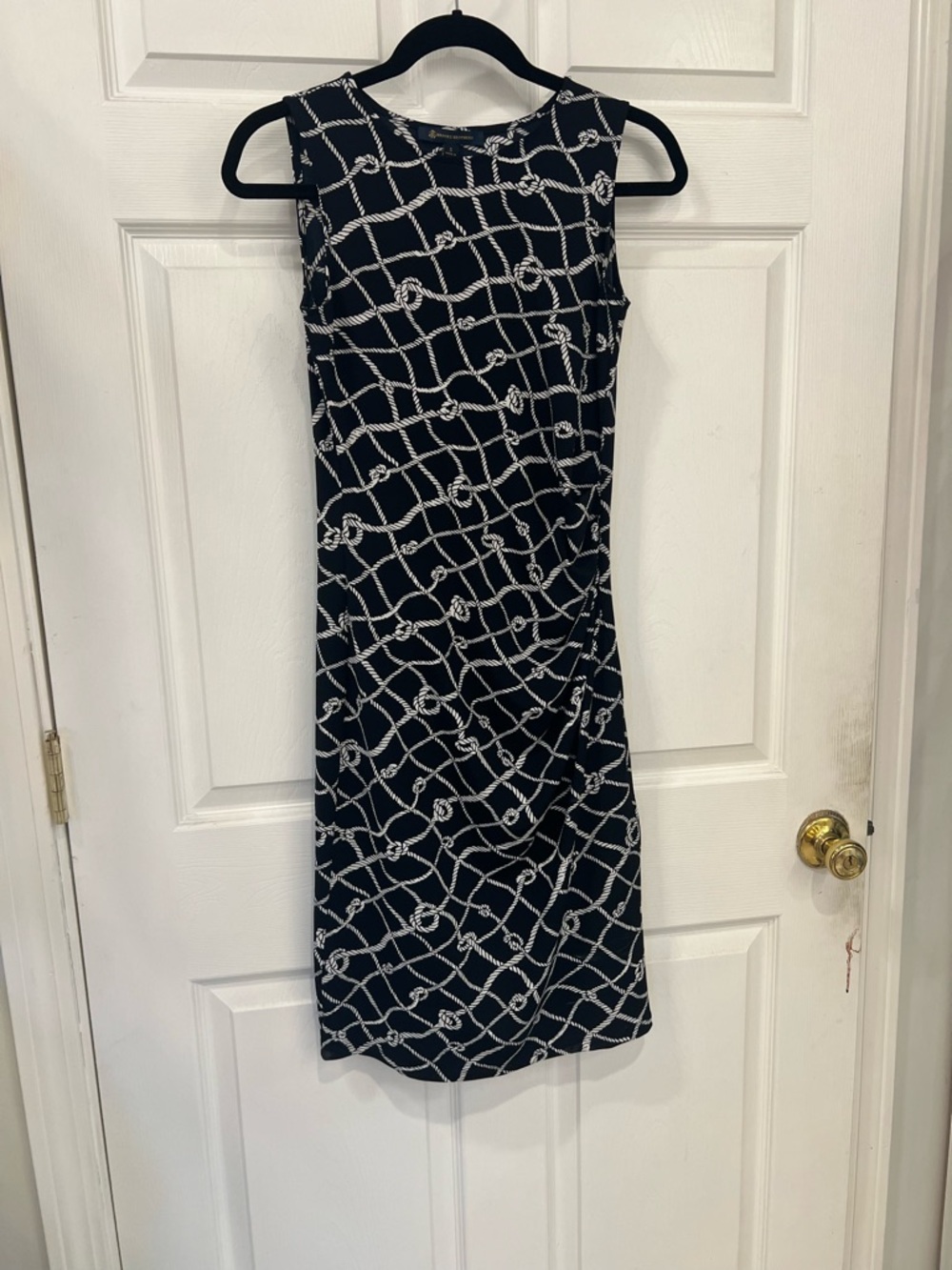Brooks Brothers Navy Sheath Dress with White Rope Print